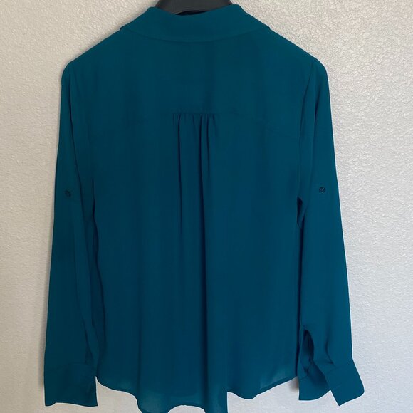 Women's button-down Teal blouse-M - Picture 2 of 3